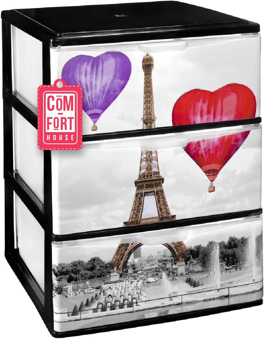 Com-fort house | cajonera apilable de plástico | modelo iris | decoración de parís | modelo de 3 cajones | | (380 x 370 x 473 mm)