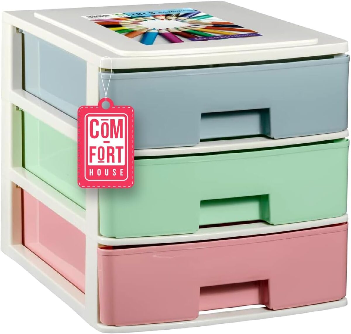 Com-fort house | cajonera apilable de plástico | modelo multicolor | color blanco | modelo de 3 cajones