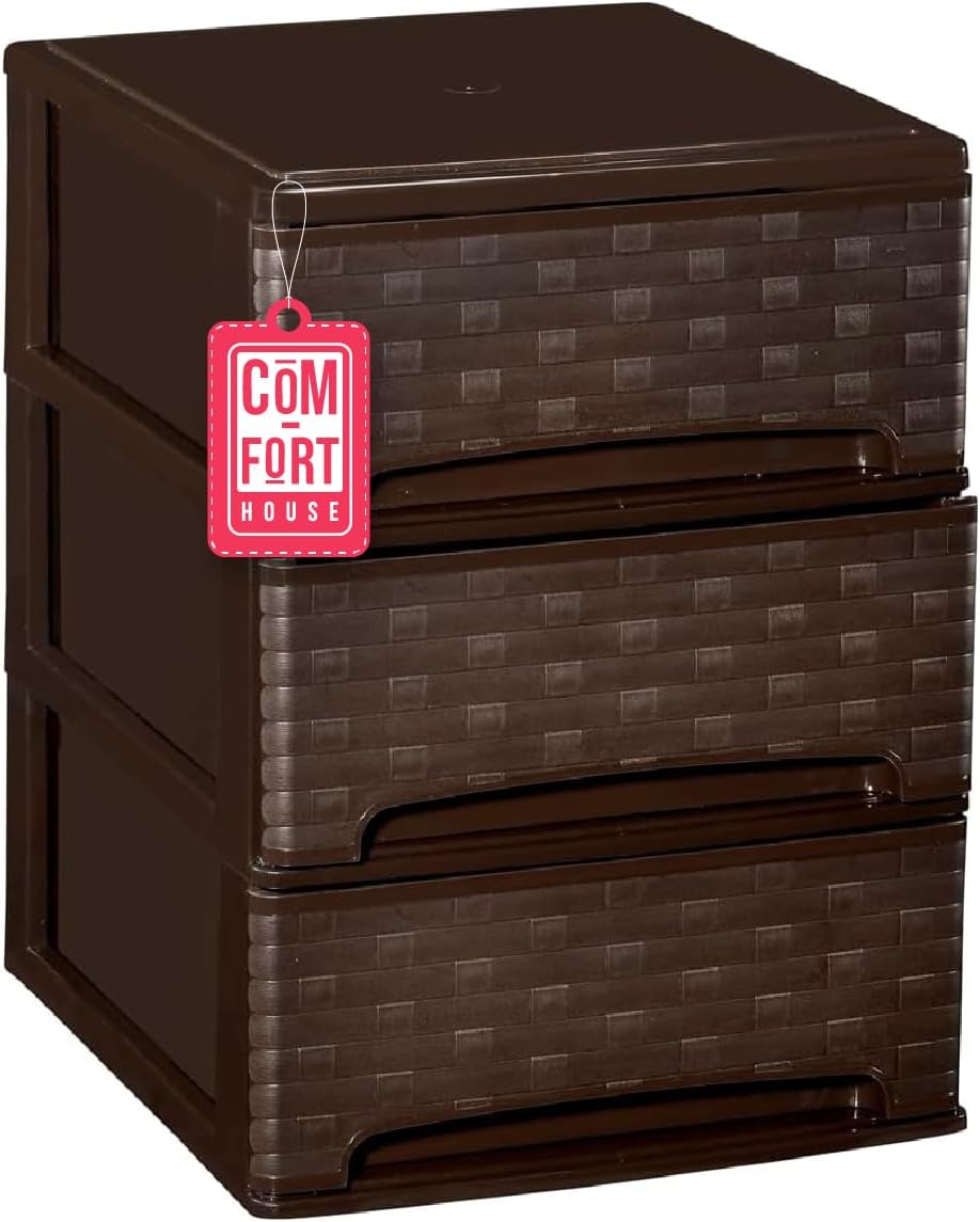 Com-fort house | cajonera apilable de plástico | modelo bambu | color wengue | modelo de 3 cajones