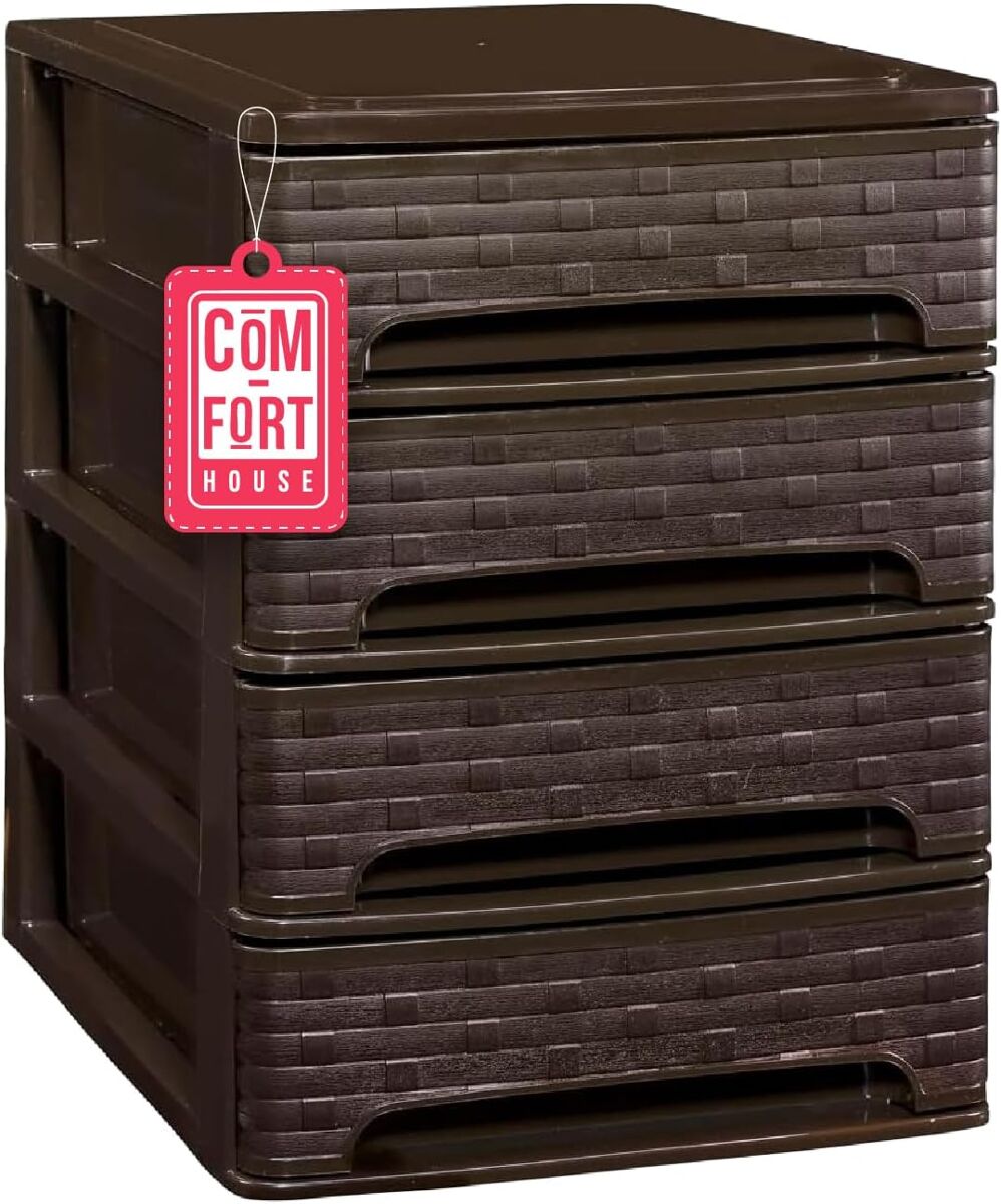 Com-fort house | cajonera apilable de plástico | modelo bambú | color wengue | modelo de 4 cajones