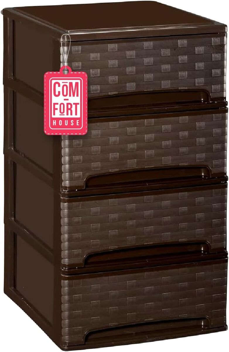 Com-fort house | cajonera apilable de plástico | modelo bambu | color wengue | modelo de 4 cajones