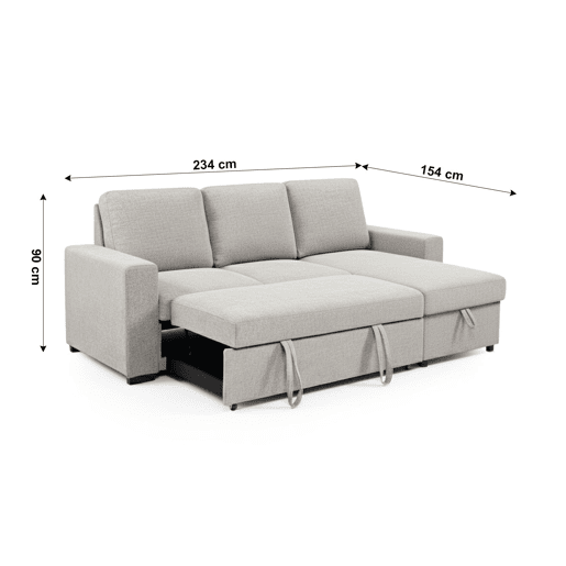 Sofá-cama Luke Chaise Longue 234cm Bege