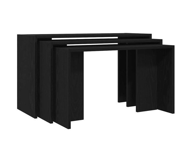Mesas apilables 3 piezas madera contrachapada negro