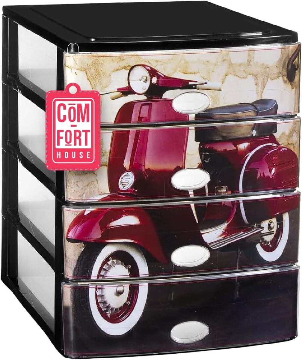 Com-fort house | cajonera apilable de plástico | modelo moto | color negro| modelo de 4 cajones