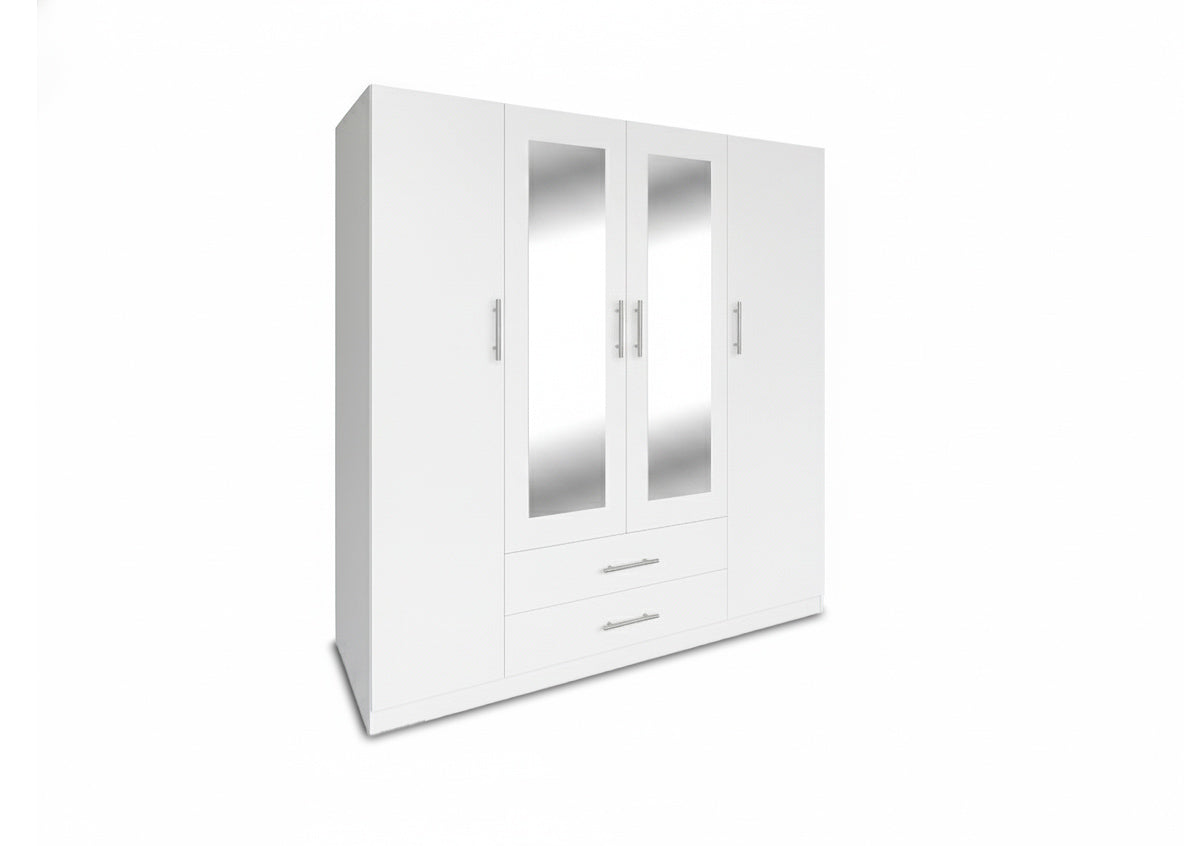 Armario de dormitorio 4 puertas w, con espejo, blanco