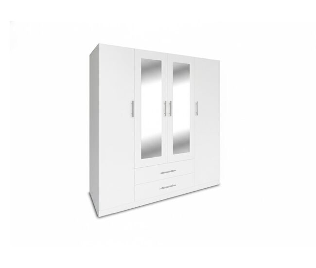 Armario de dormitorio 4 puertas w, con espejo, blanco