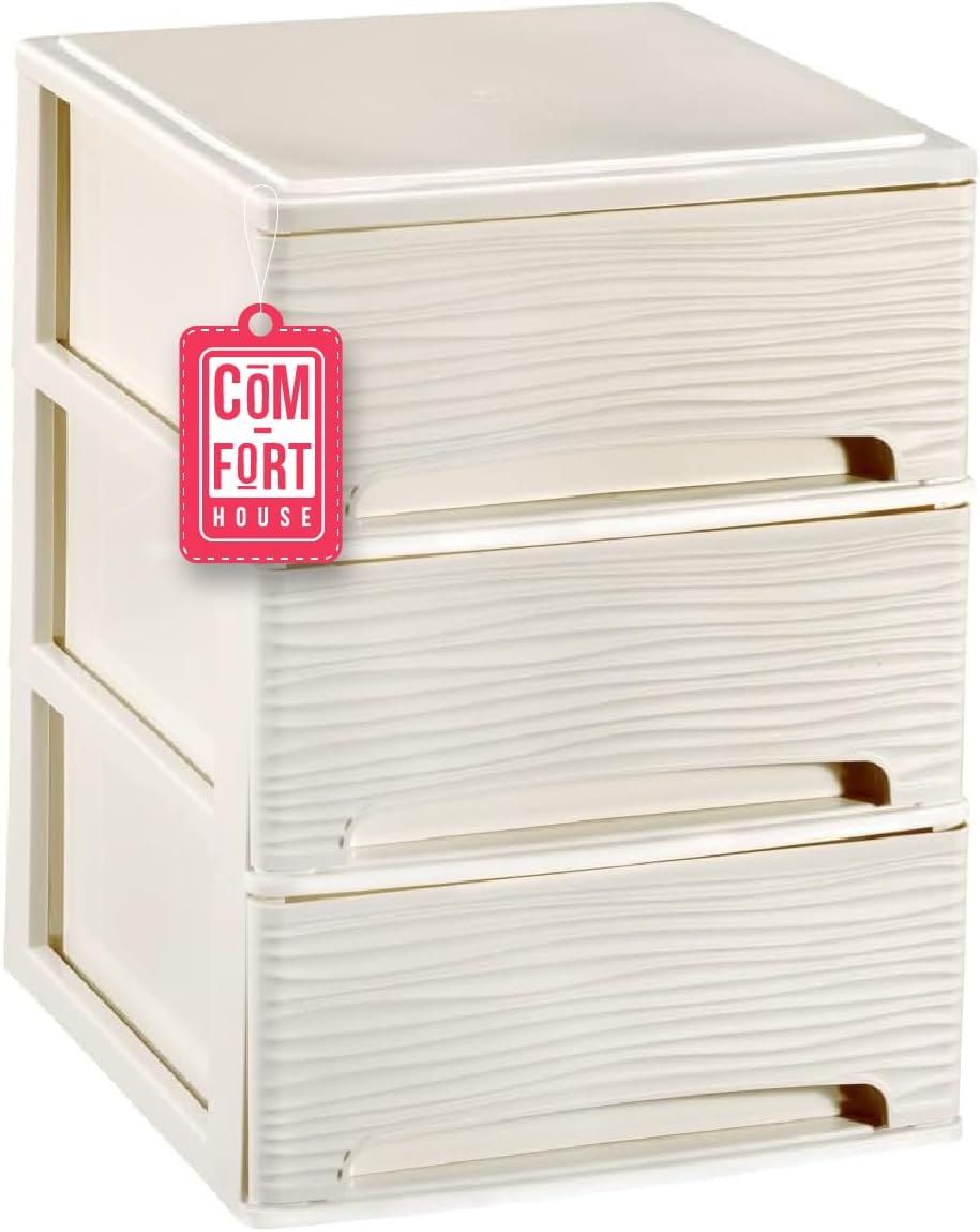 Com-fort house | cajonera apilable de plástico | modelo ondas | color blanco roto | modelo de 3 cajones