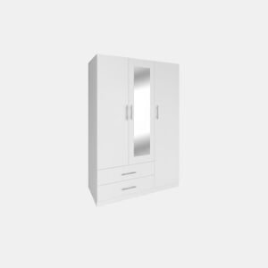 Guarda-roupa de quarto com 3 portas, com espelho, branco