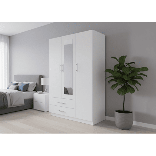 Guarda-roupa de quarto com 3 portas, com espelho, branco Guarda-roupa de quarto com 3 portas, com espelho, branco