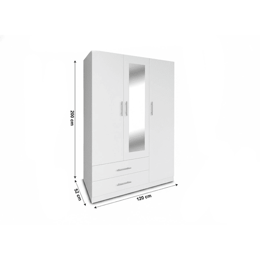 Guarda-roupa de quarto com 3 portas, com espelho, branco Guarda-roupa de quarto com 3 portas, com espelho, branco