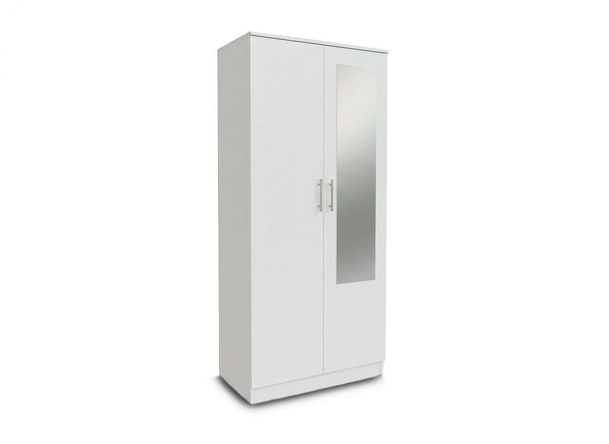 Armario de dormitorio 2 puertas w, con espejo, blanco