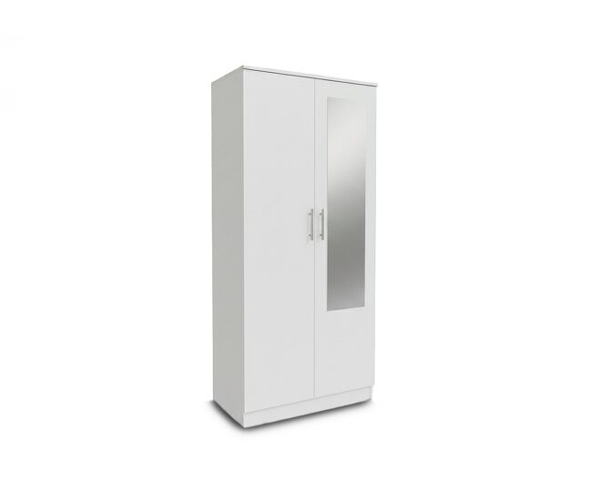 Armario de dormitorio 2 puertas w, con espejo, blanco