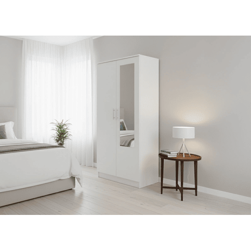 Guarda-roupa de quarto com 2 portas, com espelho, branco Guarda-roupa de quarto com 2 portas, com espelho, branco