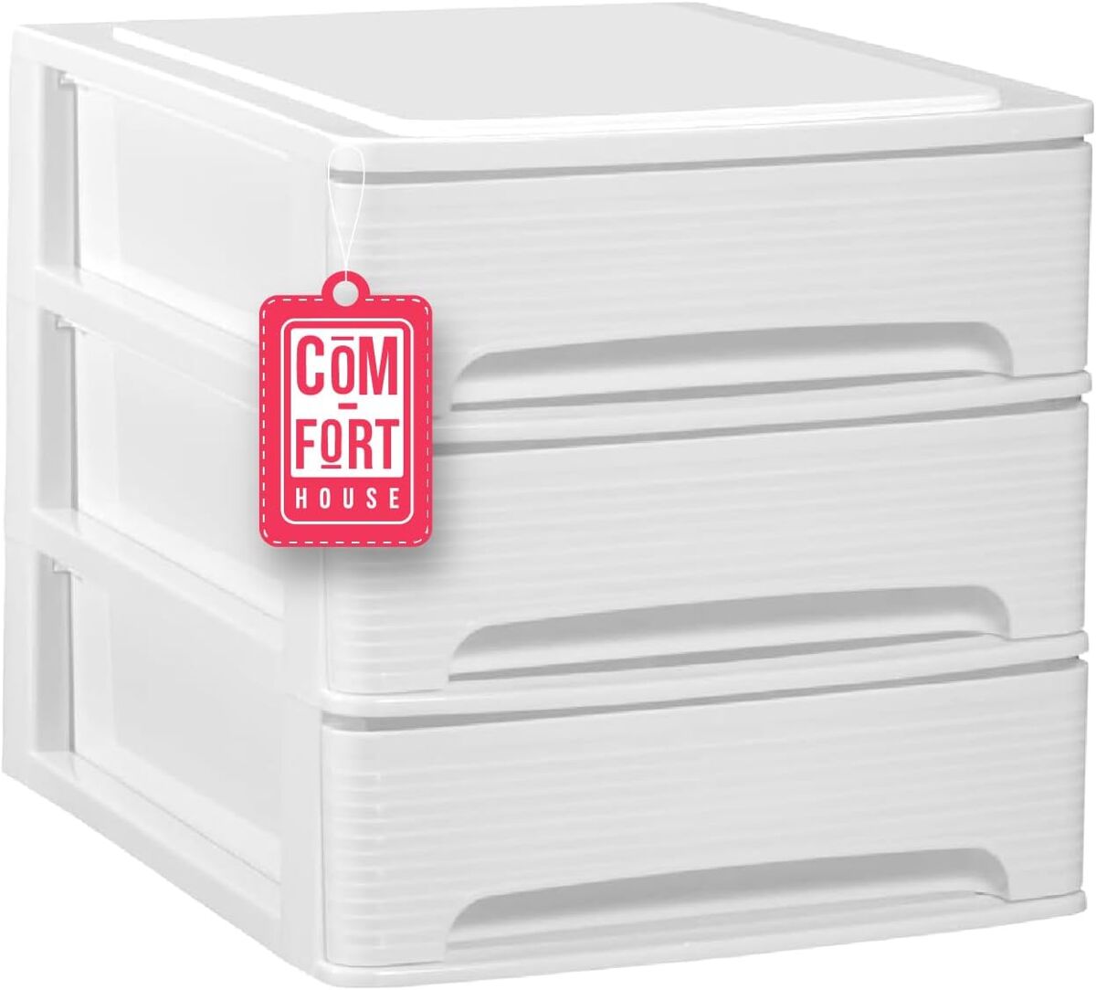 Com-fort house | cajonera apilable de plástico | modelo lineas | color blanco| modelo de 3 cajones