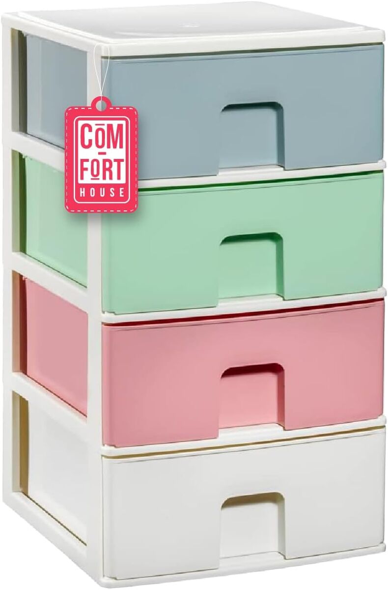 Com-fort house | cajonera apilable de plástico | modelo multicolor | color blanco | modelo de 4 cajones