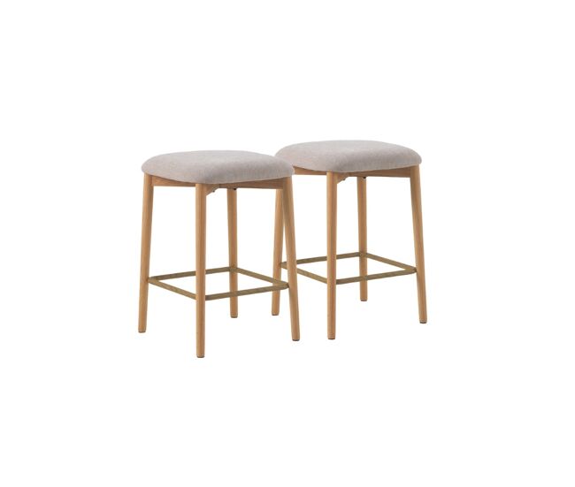 Pack 2 taburetes de madera de roble natural tapizado en beige