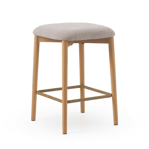Pacote de 2 banquetas de madeira de carvalho natural estofadas em beige