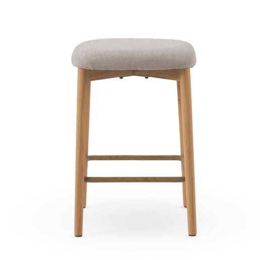 Pacote de 2 banquetas de madeira de carvalho natural estofadas em beige