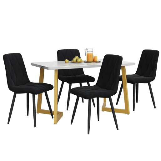 Conjunto de sala de jantar 117x68cm - Mesa retangular moderna com 4 cadeiras, pernas douradas, cor preta