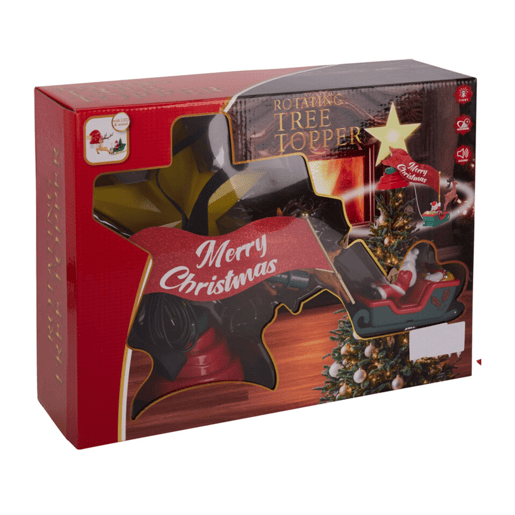 Estrela de Natal LED para o topo da árvore com música e trenó giratório