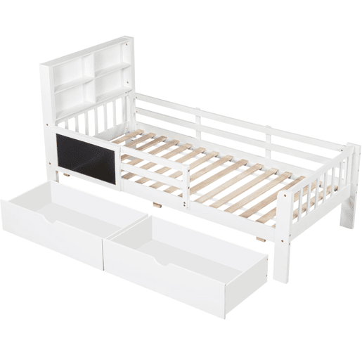 Cama infantil 90x200 - multifuncional com gavetas e quadro - branca