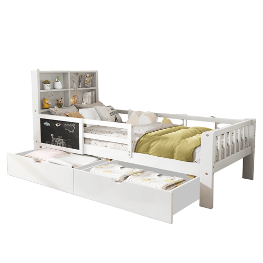 Cama infantil 90x200 - multifuncional com gavetas e quadro - branca