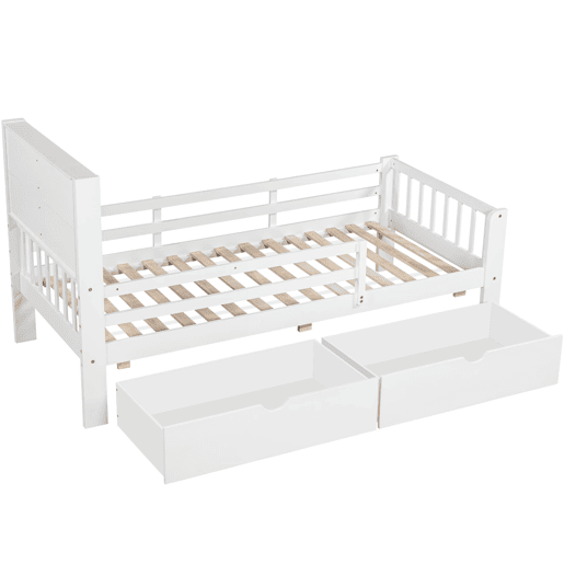 Cama infantil 90x200 - multifuncional com gavetas e quadro - branca