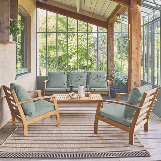 Conjunto de jardim em madeira de acácia, 5 lugares, Ushuaia 5, Verde cinzento, 179x82.5x74.5 cm Conjunto de jardim em madeira de acácia, 5 lugares, Ushuaia 5, Verde cinzento, 179x82.5x74.5 cm