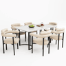 Conjunto de sala de jantar de 7 peças - Mesa com pernas metálicas de design - 6 cadeiras com assento em camurça bege