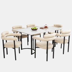 Conjunto de sala de jantar de 7 peças - Mesa com pernas metálicas de design - 6 cadeiras com assento em camurça bege
