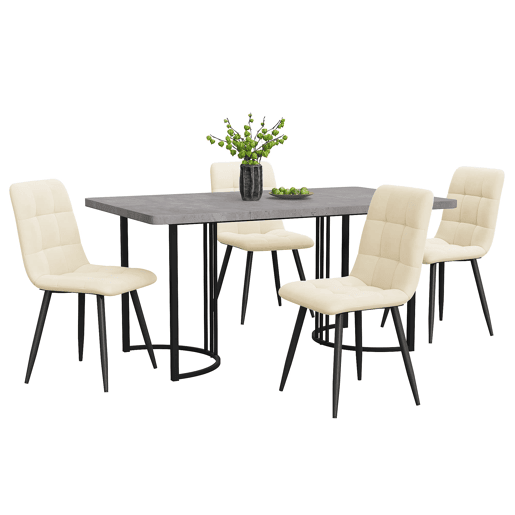Conjunto de sala de jantar de 5 peças 140x80cm - Mesa com 4 cadeiras de veludo bege e pernas metálicas pretas
