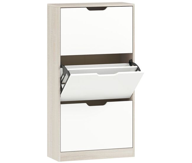 Homcom zapatero estrecho, 3 puertas abatibles, zapatero entrada recibidor para 18 pares de zapatos, para pasillo, espacios reducidos, 62,5x26x117,5 cm