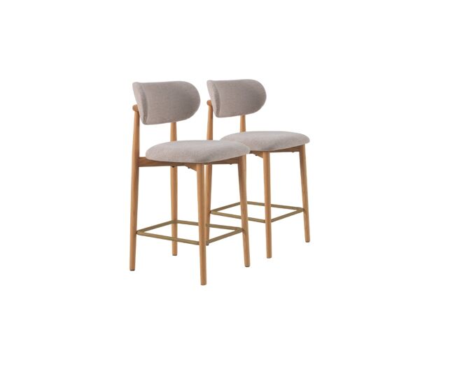 Pack 2 taburetes con respaldo de madera de roble natural tapizado en beige