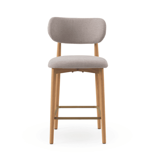 Pacote de 2 banquetas com encosto de madeira de carvalho natural estofadas em beige Pacote de 2 banquetas com encosto de madeira de carvalho natural estofadas em beige