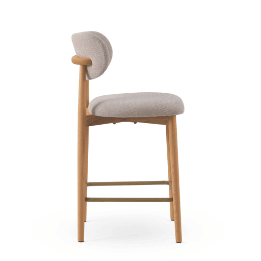 Pacote de 2 banquetas com encosto de madeira de carvalho natural estofadas em beige Pacote de 2 banquetas com encosto de madeira de carvalho natural estofadas em beige