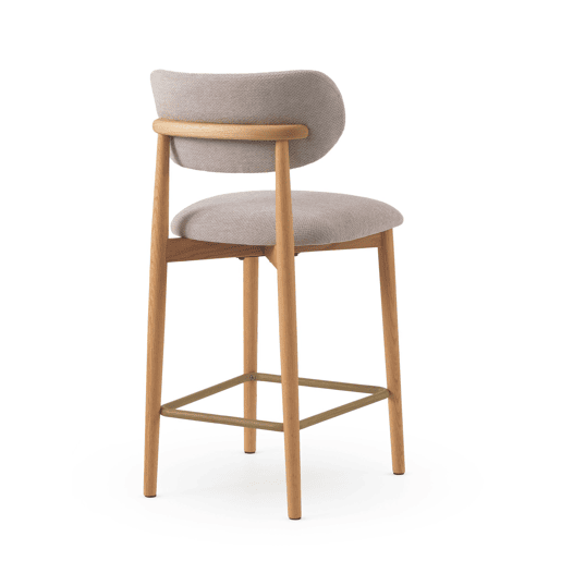 Pacote de 2 banquetas com encosto de madeira de carvalho natural estofadas em beige Pacote de 2 banquetas com encosto de madeira de carvalho natural estofadas em beige