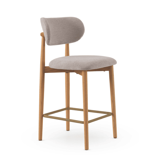 Pacote de 2 banquetas com encosto de madeira de carvalho natural estofadas em beige Pacote de 2 banquetas com encosto de madeira de carvalho natural estofadas em beige