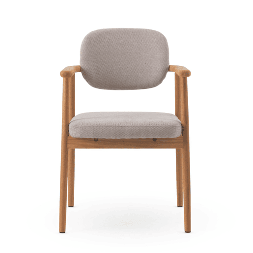 Pacote de 4 cadeirões de madeira de carvalho natural estofados em beige