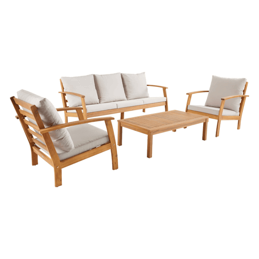 Conjunto de jardim em madeira de acácia, 5 lugares, Ushuaia 5, Cru, 179x82.5x74.5 cm Conjunto de jardim em madeira de acácia, 5 lugares, Ushuaia 5, Cru, 179x82.5x74.5 cm