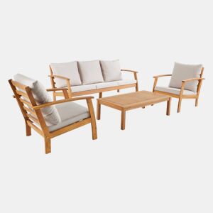 Conjunto de jardim em madeira de acácia, 5 lugares, Ushuaia 5, Cru, 179x82.5x74.5 cm