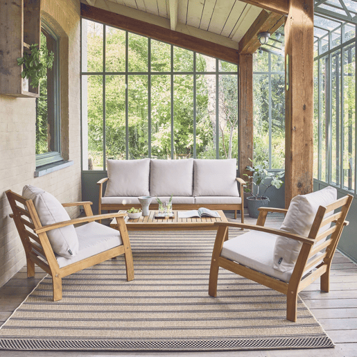 Conjunto de jardim em madeira de acácia, 5 lugares, Ushuaia 5, Cru, 179x82.5x74.5 cm Conjunto de jardim em madeira de acácia, 5 lugares, Ushuaia 5, Cru, 179x82.5x74.5 cm