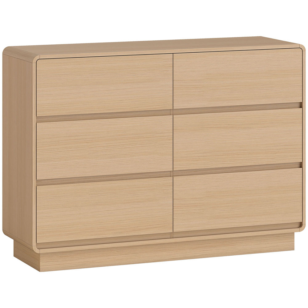 Homcom cómoda 6 cajones, cómoda dormitorio con bordes redondeados, cajonera para salón, oficina, estilo moderno, natural, 120x38x86 cm