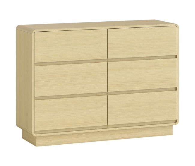 Homcom cómoda 6 cajones, cómoda dormitorio con bordes redondeados, cajonera para salón, oficina, estilo moderno, natural, 120x38x86 cm