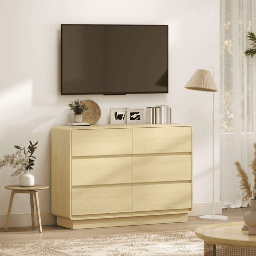 HOMCOM Cómoda com 6 Gavetas Bordos Arredondadas Cómoda para Sala Cozinha Entrada Escritório 120x38x86 cm Madeira