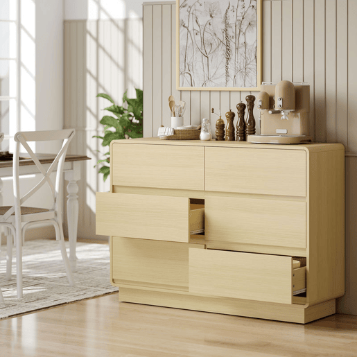 HOMCOM Cómoda com 6 Gavetas Bordos Arredondadas Cómoda para Sala Cozinha Entrada Escritório 120x38x86 cm Madeira