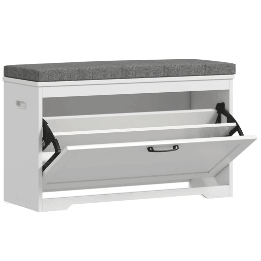 HOMCOM Banco Sapateira Moderno com Assento Acolchoado Prateleira Ajustável para 8 Pares de Sapatos para Entrada Corredor Quarto 80x30x50 cm Branco HOMCOM Banco Sapateira Moderno com Assento Acolchoado Prateleira Ajustável para 8 Pares de Sapatos para Entrada Corredor Quarto 80x30x50 cm Branco