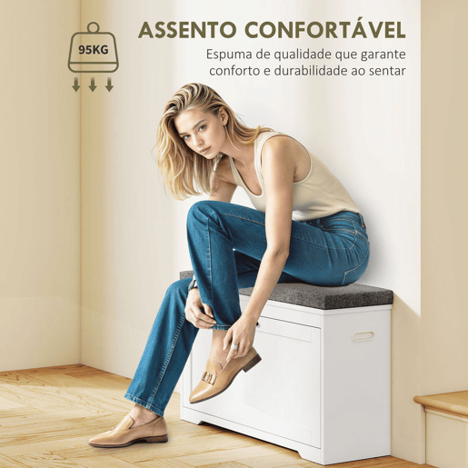 HOMCOM Banco Sapateira Moderno com Assento Acolchoado Prateleira Ajustável para 8 Pares de Sapatos para Entrada Corredor Quarto 80x30x50 cm Branco HOMCOM Banco Sapateira Moderno com Assento Acolchoado Prateleira Ajustável para 8 Pares de Sapatos para Entrada Corredor Quarto 80x30x50 cm Branco