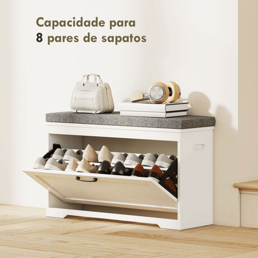 HOMCOM Banco Sapateira Moderno com Assento Acolchoado Prateleira Ajustável para 8 Pares de Sapatos para Entrada Corredor Quarto 80x30x50 cm Branco HOMCOM Banco Sapateira Moderno com Assento Acolchoado Prateleira Ajustável para 8 Pares de Sapatos para Entrada Corredor Quarto 80x30x50 cm Branco