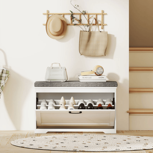 HOMCOM Banco Sapateira Moderno com Assento Acolchoado Prateleira Ajustável para 8 Pares de Sapatos para Entrada Corredor Quarto 80x30x50 cm Branco HOMCOM Banco Sapateira Moderno com Assento Acolchoado Prateleira Ajustável para 8 Pares de Sapatos para Entrada Corredor Quarto 80x30x50 cm Branco