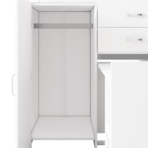 Beliche 90x200 - Com secretária extraível, armário, prateleiras, escada - Branco+Preto